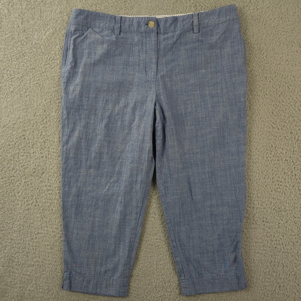 Talbots Pants Womens 16P Petite Blue Chambray Perfect Crop Pant Coastal Capsule